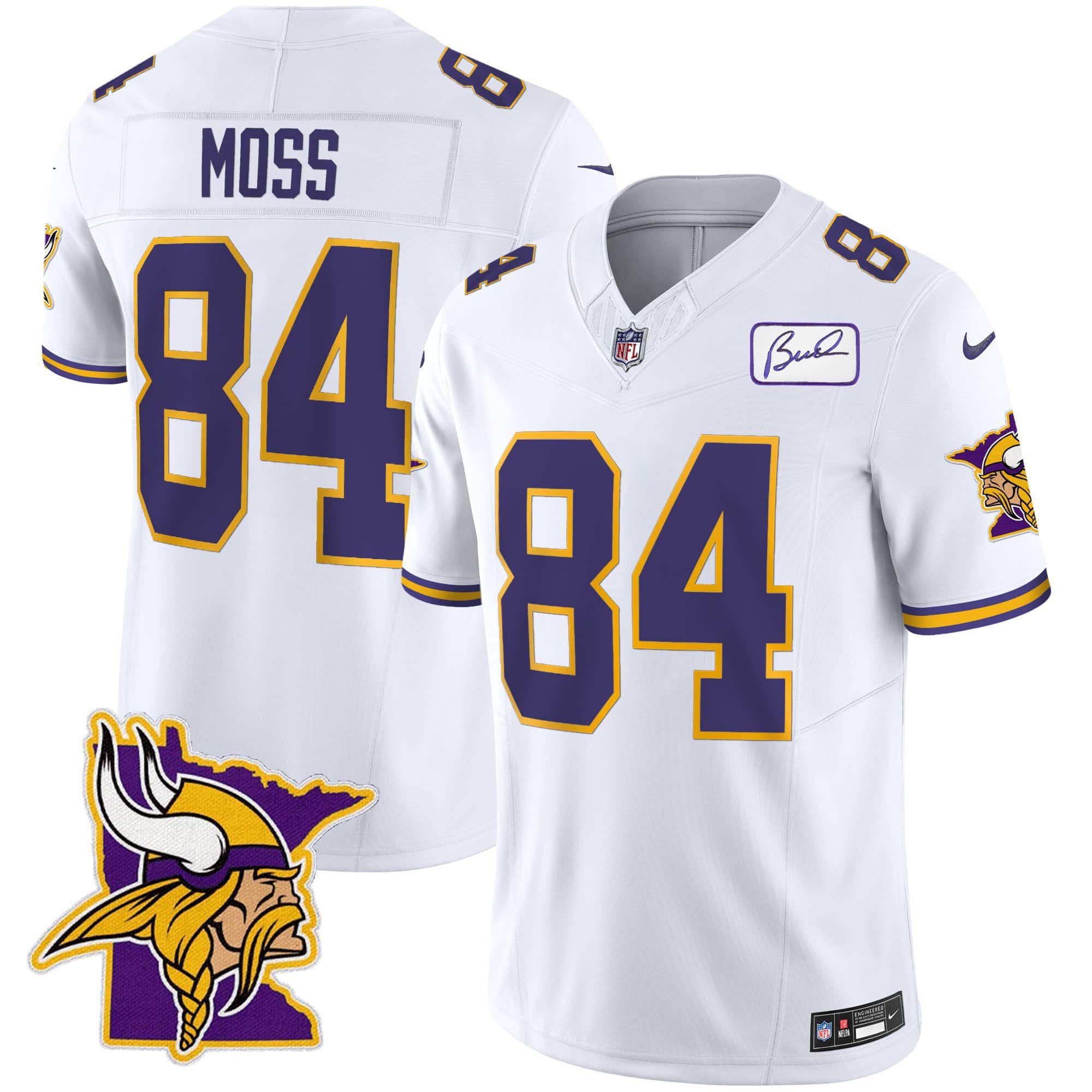 Men Minnesota Vikings 84 Moss White 2024 Nike Patch Classic Limited NFL Jersey